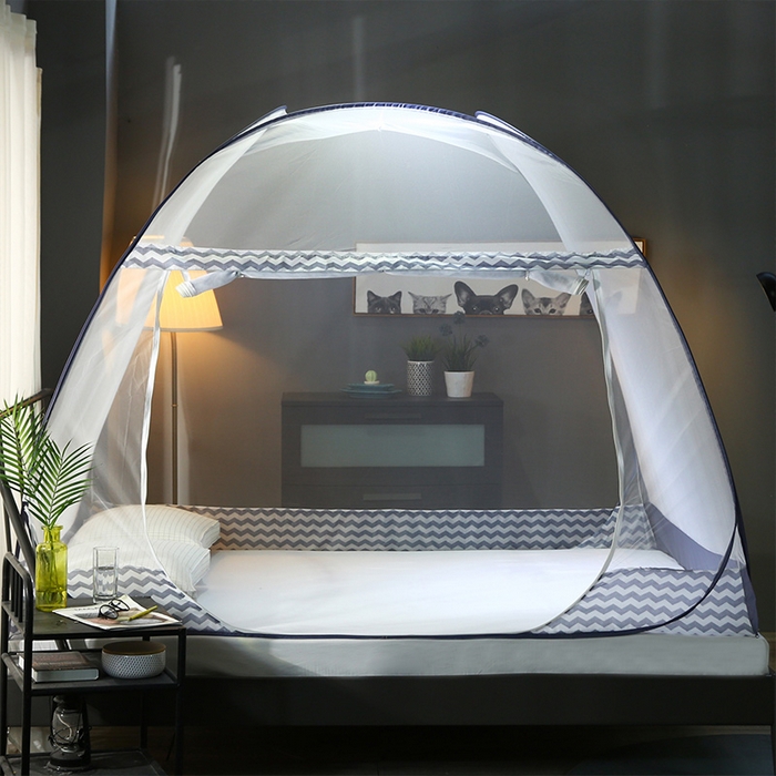 91家纺网 家纺一手货源 找家纺 青竹苑 2026新款云顶免安装魔术蚊帐 曲线灰