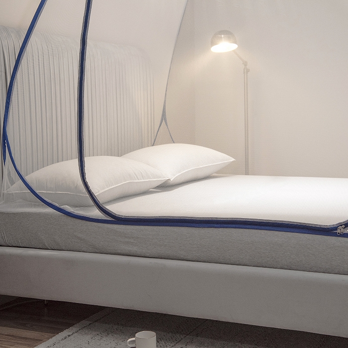 91家纺网 家纺一手货源 找家纺 青竹苑 2026新款云顶免安装魔术蚊帐 云顶宝蓝