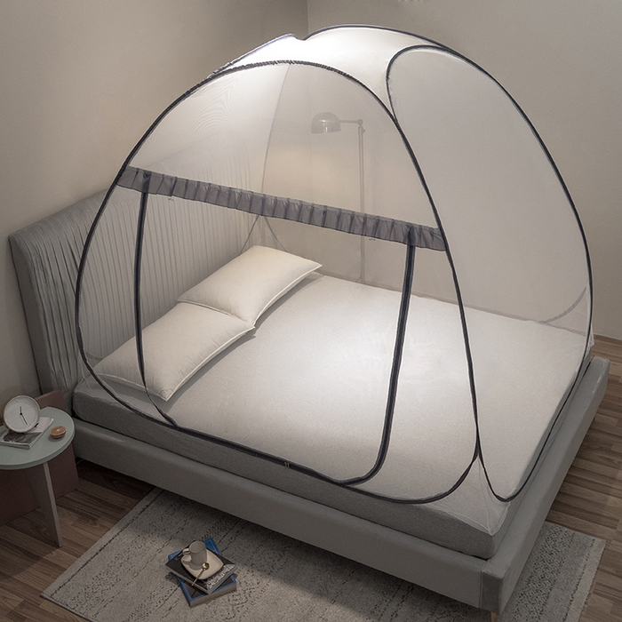 91家纺网 家纺一手货源 找家纺 青竹苑 2026新款云顶免安装魔术蚊帐 云顶灰色