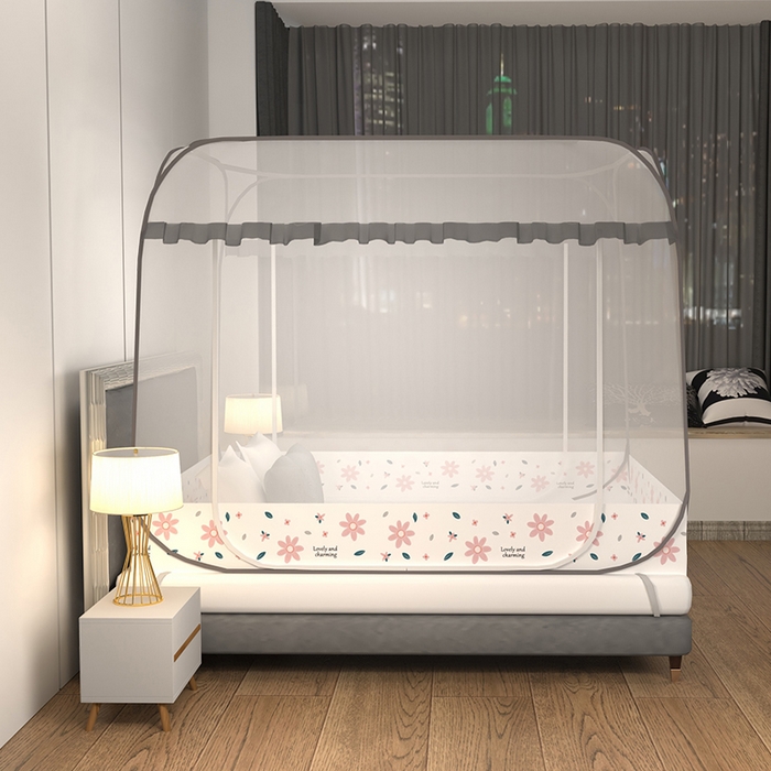 青竹苑 2026新款免安装大顶花边款魔术蚊帐 初恋粉