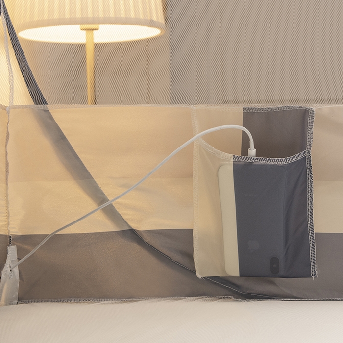 91家纺网 家纺一手货源 找家纺 青竹苑 2026新款免安装大顶花边款魔术蚊帐 条纹灰