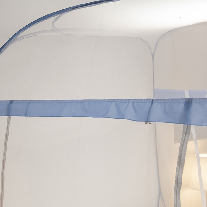 91家纺网 家纺一手货源 找家纺 青竹苑 2026新款免安装大顶花边款魔术蚊帐 条纹蓝