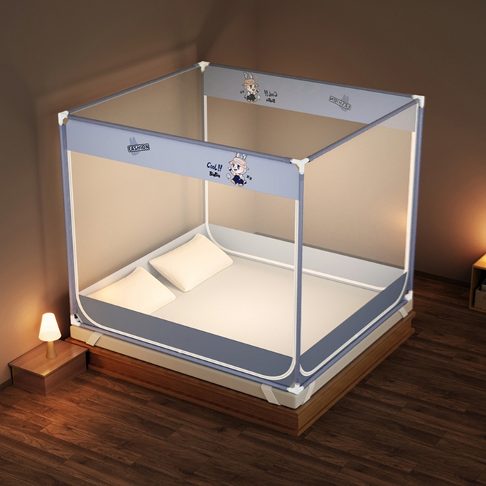 91家纺网 家纺一手货源 找家纺 （总）青竹苑 2026新款三门全底外穿坐床式蚊帐儿童防摔防蚊拉链方帐