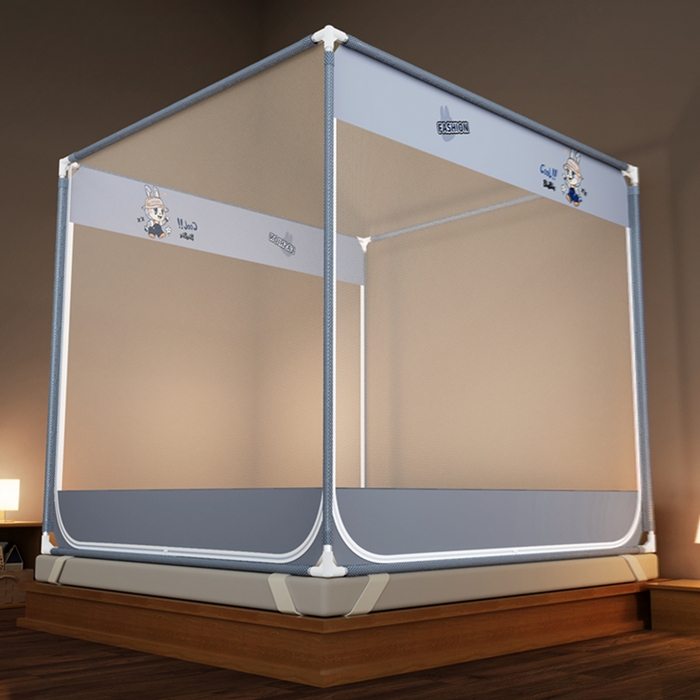 91家纺网 家纺一手货源 找家纺 （总）青竹苑 2026新款三门全底外穿坐床式蚊帐儿童防摔防蚊拉链方帐