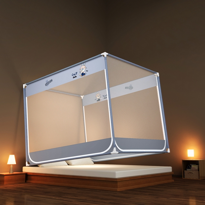 91家纺网 家纺一手货源 找家纺 （总）青竹苑 2026新款三门全底外穿坐床式蚊帐儿童防摔防蚊拉链方帐