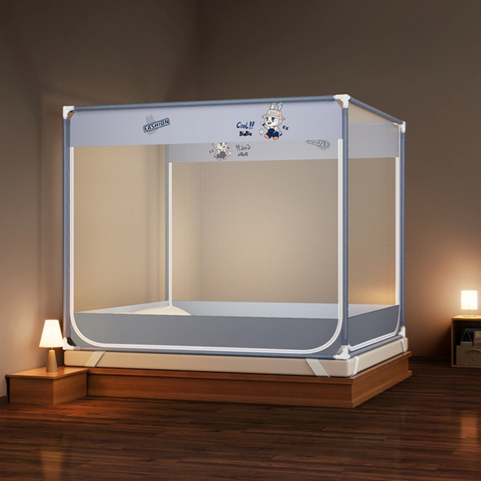 91家纺网 家纺一手货源 找家纺 （总）青竹苑 2026新款三门全底外穿坐床式蚊帐儿童防摔防蚊拉链方帐