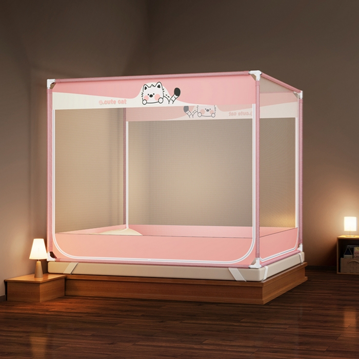 91家纺网 家纺一手货源 找家纺 （总）青竹苑 2026新款三门全底外穿坐床式蚊帐儿童防摔防蚊拉链方帐