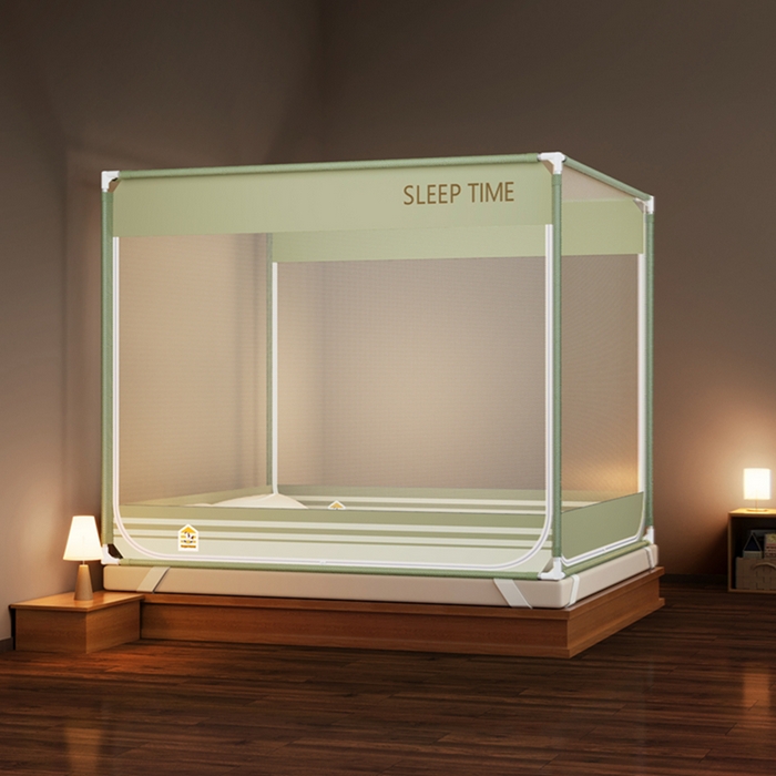 91家纺网 家纺一手货源 找家纺 （总）青竹苑 2026新款三门全底外穿坐床式蚊帐儿童防摔防蚊拉链方帐