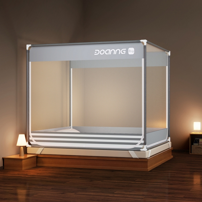 91家纺网 家纺一手货源 找家纺 （总）青竹苑 2026新款三门全底外穿坐床式蚊帐儿童防摔防蚊拉链方帐