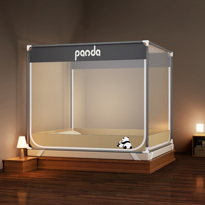 青竹苑 2026新款三门全底外穿坐床式蚊帐儿童防摔防蚊拉链方帐 熊趴趴