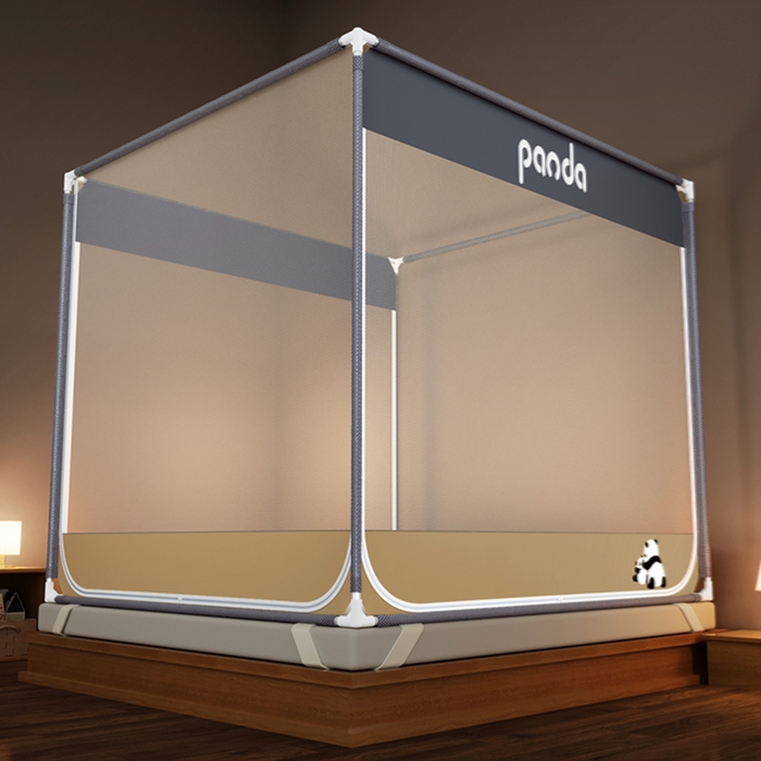 91家纺网 家纺一手货源 找家纺 青竹苑 2026新款三门全底外穿坐床式蚊帐儿童防摔防蚊拉链方帐 熊趴趴