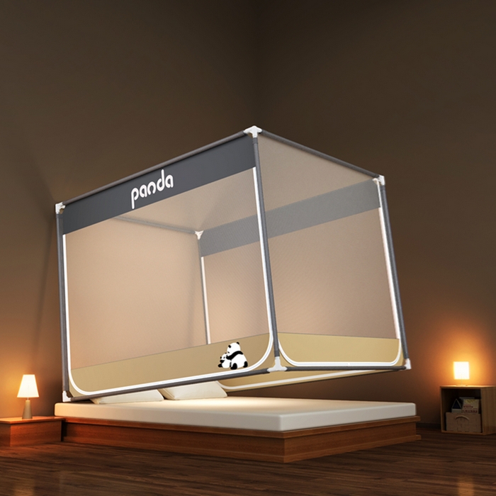 91家纺网 家纺一手货源 找家纺 青竹苑 2026新款三门全底外穿坐床式蚊帐儿童防摔防蚊拉链方帐 熊趴趴