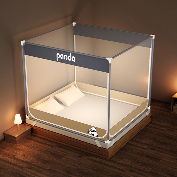 91家纺网 家纺一手货源 找家纺 青竹苑 2026新款三门全底外穿坐床式蚊帐儿童防摔防蚊拉链方帐 熊趴趴