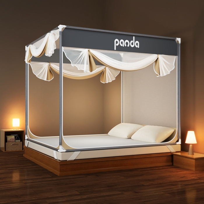 91家纺网 家纺一手货源 找家纺 青竹苑 2026新款三门全底外穿坐床式蚊帐儿童防摔防蚊拉链方帐 熊趴趴