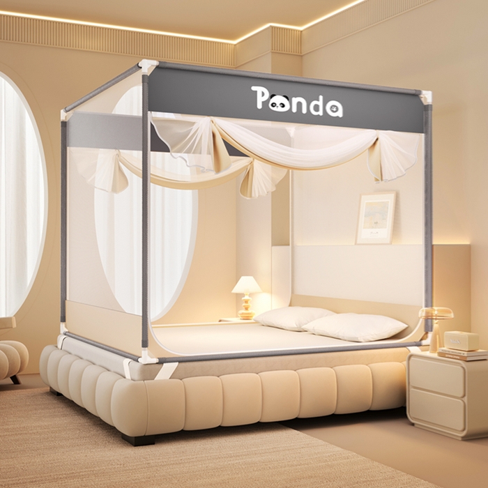 91家纺网 家纺一手货源 找家纺 （总）青竹苑 2026新款双门全底外穿坐床式蚊帐儿童防摔防蚊拉链方帐