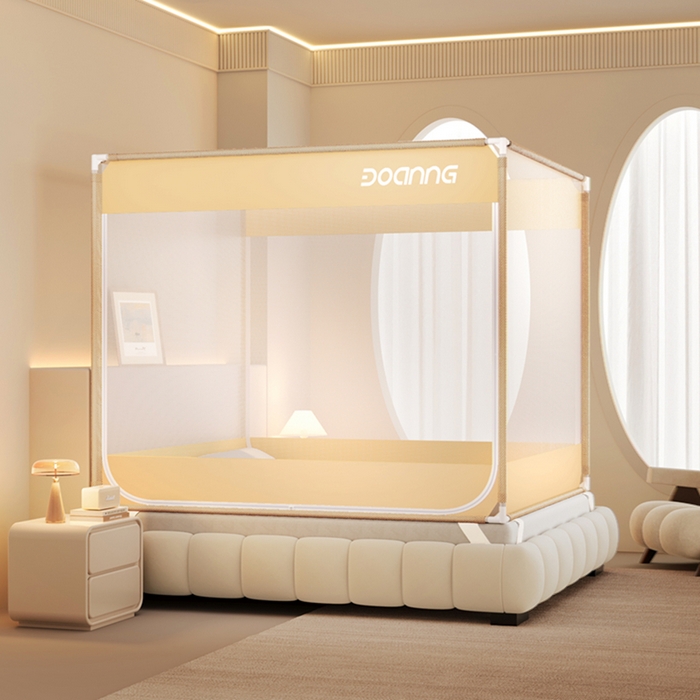 91家纺网 家纺一手货源 找家纺 （总）青竹苑 2026新款双门全底外穿坐床式蚊帐儿童防摔防蚊拉链方帐