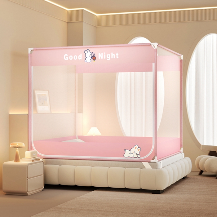 91家纺网 家纺一手货源 找家纺 （总）青竹苑 2026新款双门全底外穿坐床式蚊帐儿童防摔防蚊拉链方帐