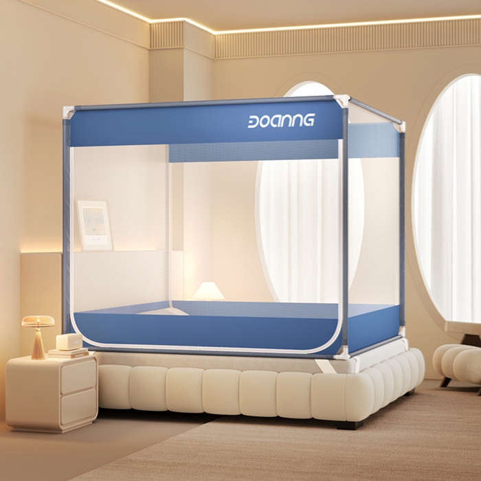 青竹苑 2026新款双门全底外穿坐床式蚊帐儿童防摔防蚊拉链方帐 宾利蓝