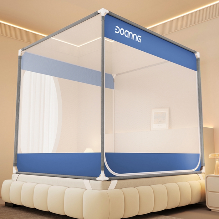 91家纺网 家纺一手货源 找家纺 青竹苑 2026新款双门全底外穿坐床式蚊帐儿童防摔防蚊拉链方帐 宾利蓝