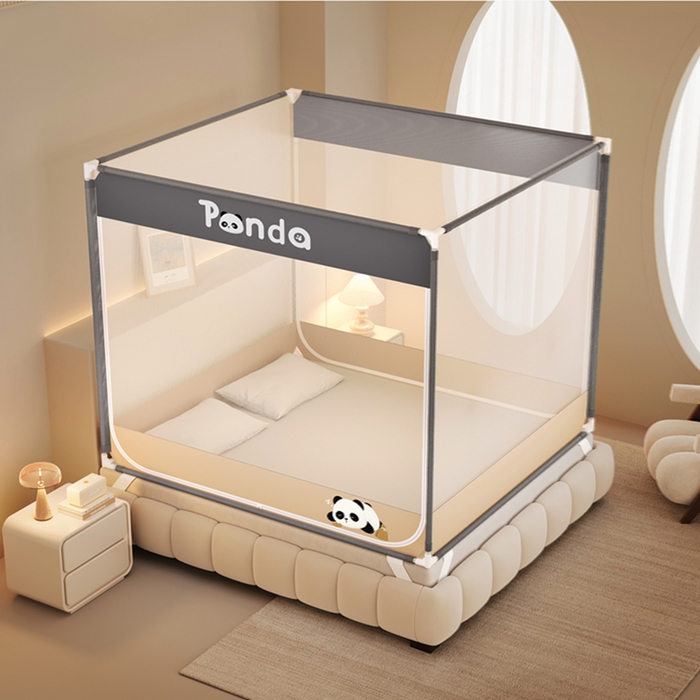 91家纺网 家纺一手货源 找家纺 青竹苑 2026新款双门全底外穿坐床式蚊帐儿童防摔防蚊拉链方帐 大熊猫