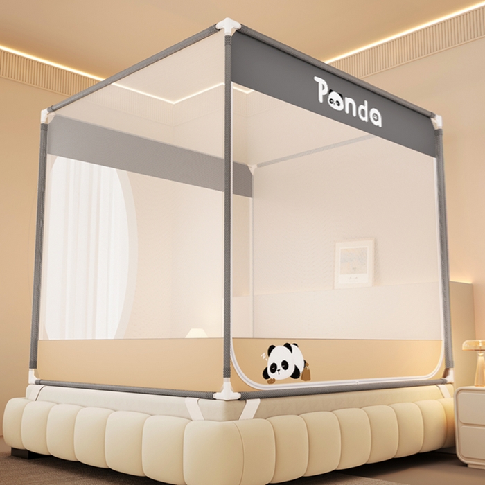 91家纺网 家纺一手货源 找家纺 青竹苑 2026新款双门全底外穿坐床式蚊帐儿童防摔防蚊拉链方帐 大熊猫