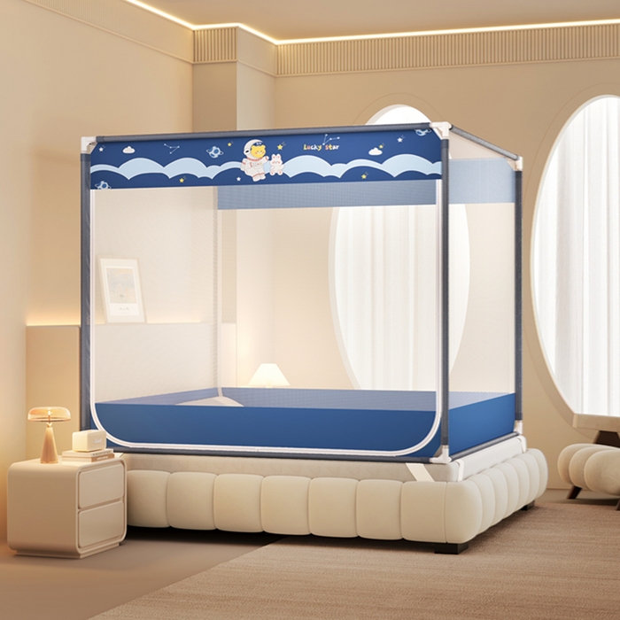 青竹苑 2026新款双门全底外穿坐床式蚊帐儿童防摔防蚊拉链方帐 太空漫步