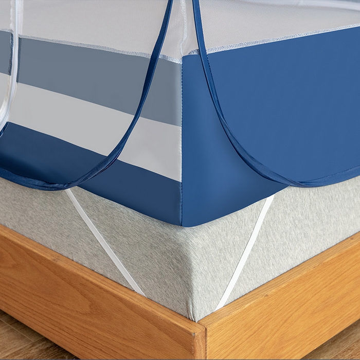 91家纺网 家纺一手货源 找家纺 青竹苑 2026新款免安装蒙古包大顶魔术蚊帐布三角款 条纹蓝布三角