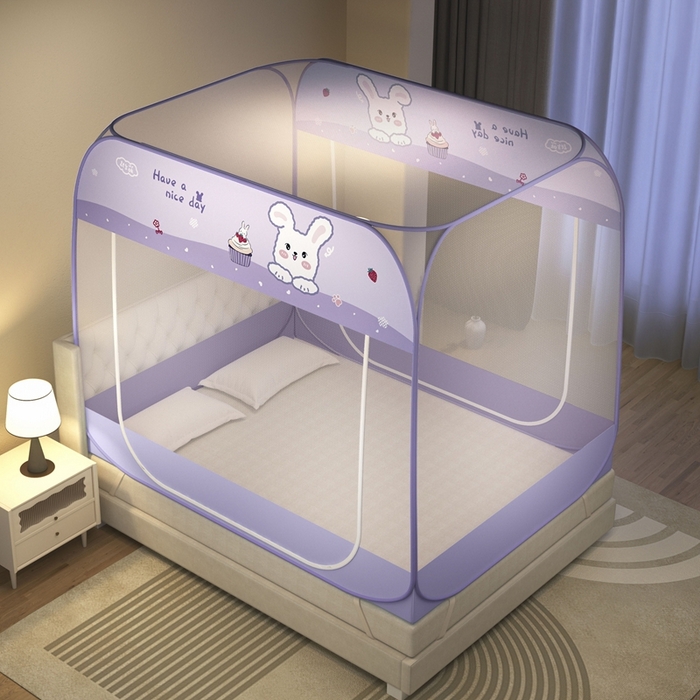 91家纺网 家纺一手货源 找家纺 青竹苑 2026新款免安装蒙古包大顶魔术蚊帐布三角款 奶油兔布三角