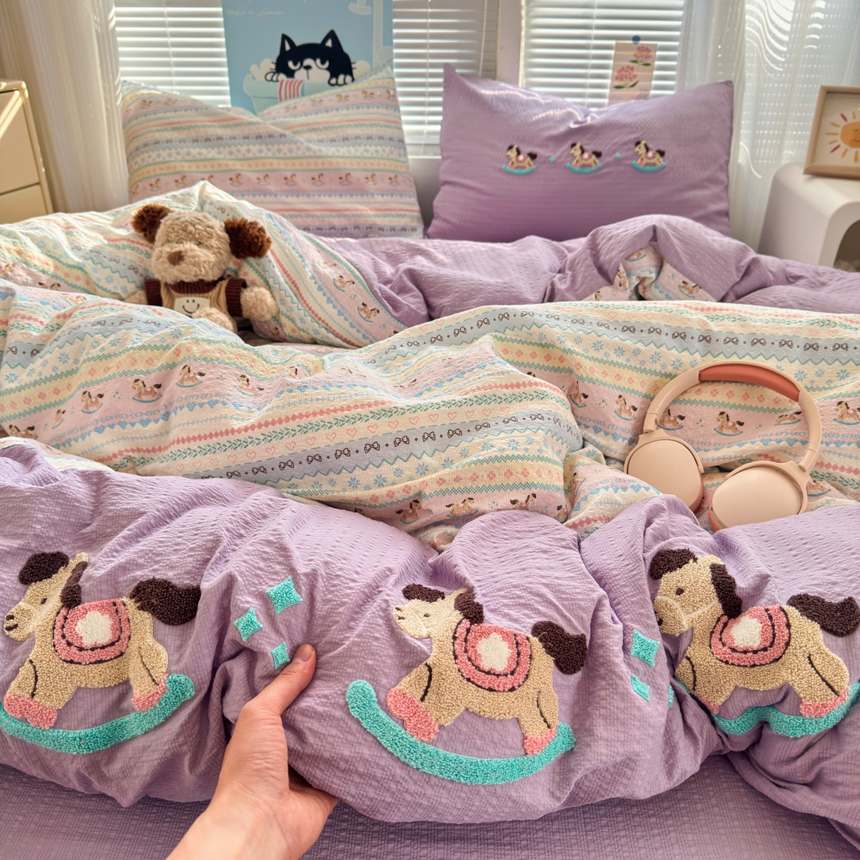 91家纺网 家纺一手货源 找家纺 （总）三元色 2026新款泡芙费尔岛绣花四件套