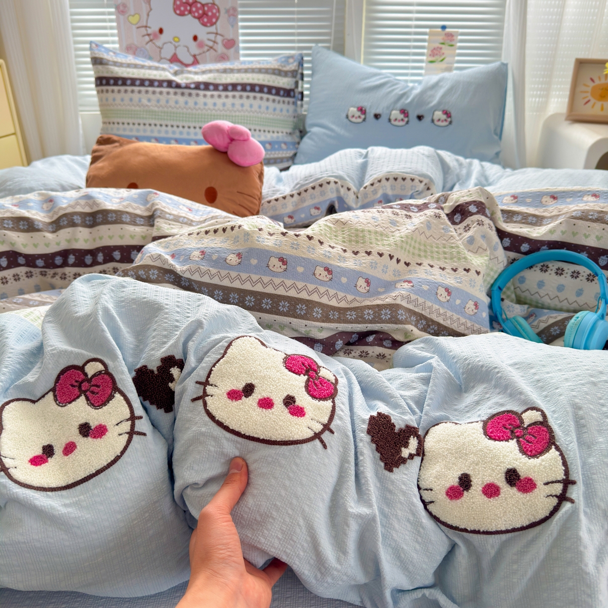 三元色 2026新款泡芙费尔岛绣花四件套 费尔岛-甜心KT蓝