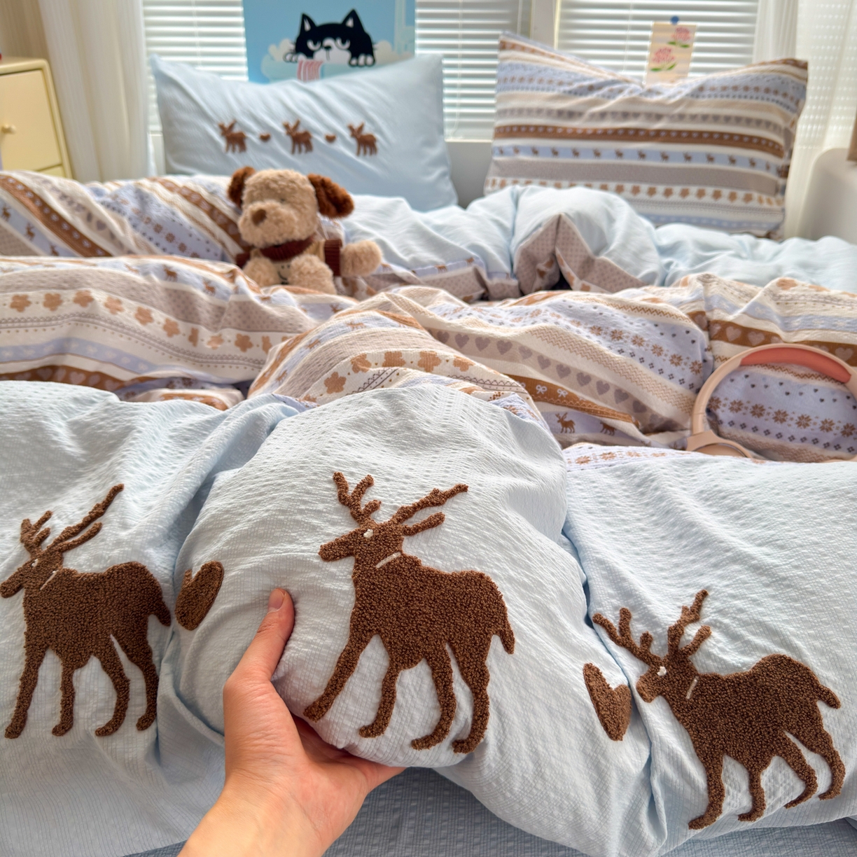 三元色 2026新款泡芙费尔岛绣花四件套 费尔岛-心动驯鹿