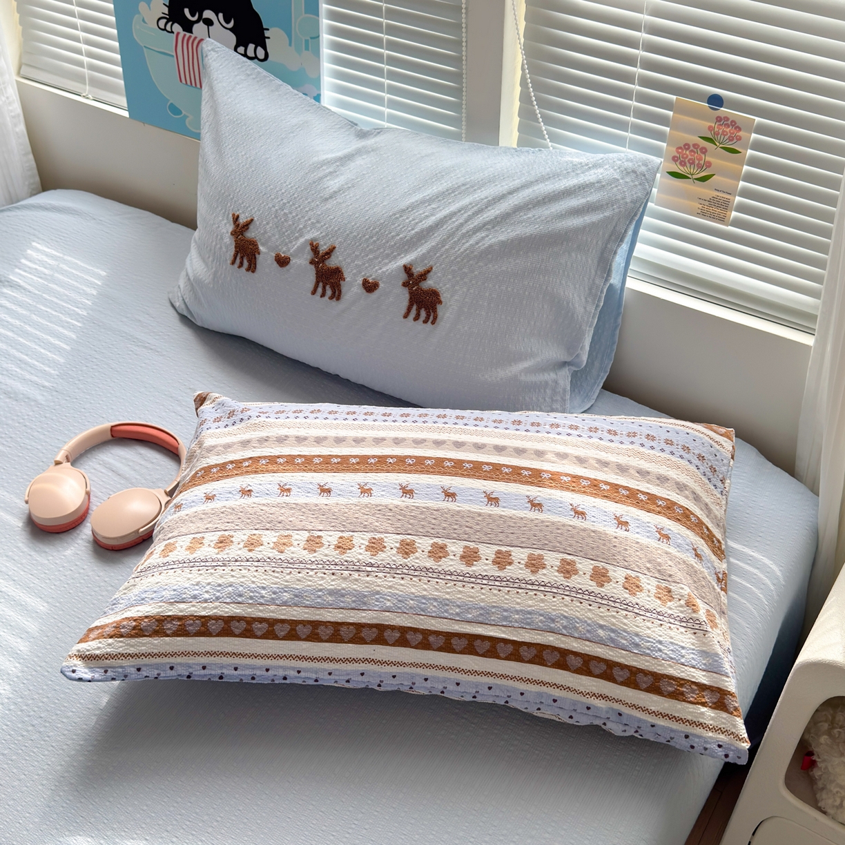 91家纺网 家纺一手货源 找家纺 三元色 2026新款泡芙费尔岛绣花四件套 费尔岛-心动驯鹿