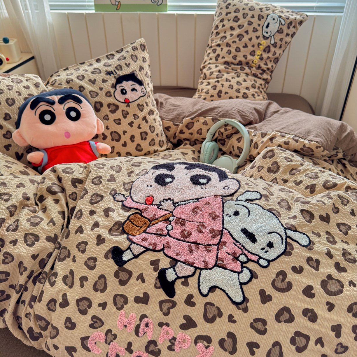 91家纺网 家纺一手货源 找家纺 三元色 2026新款泡芙双层纱豹纹系列四件套 豹纹小新-咖