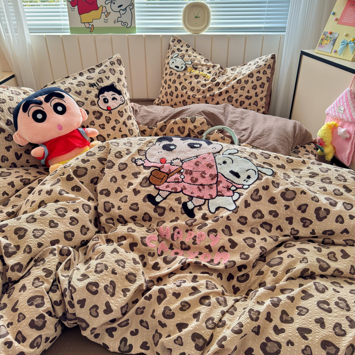 91家纺网 家纺一手货源 找家纺 三元色 2026新款泡芙双层纱豹纹系列四件套 豹纹小新-咖