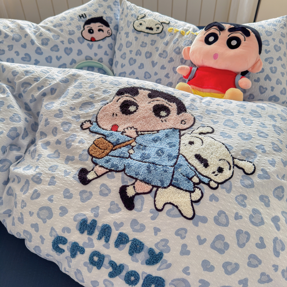 91家纺网 家纺一手货源 找家纺 三元色 2026新款泡芙双层纱豹纹系列四件套 豹纹小新-蓝