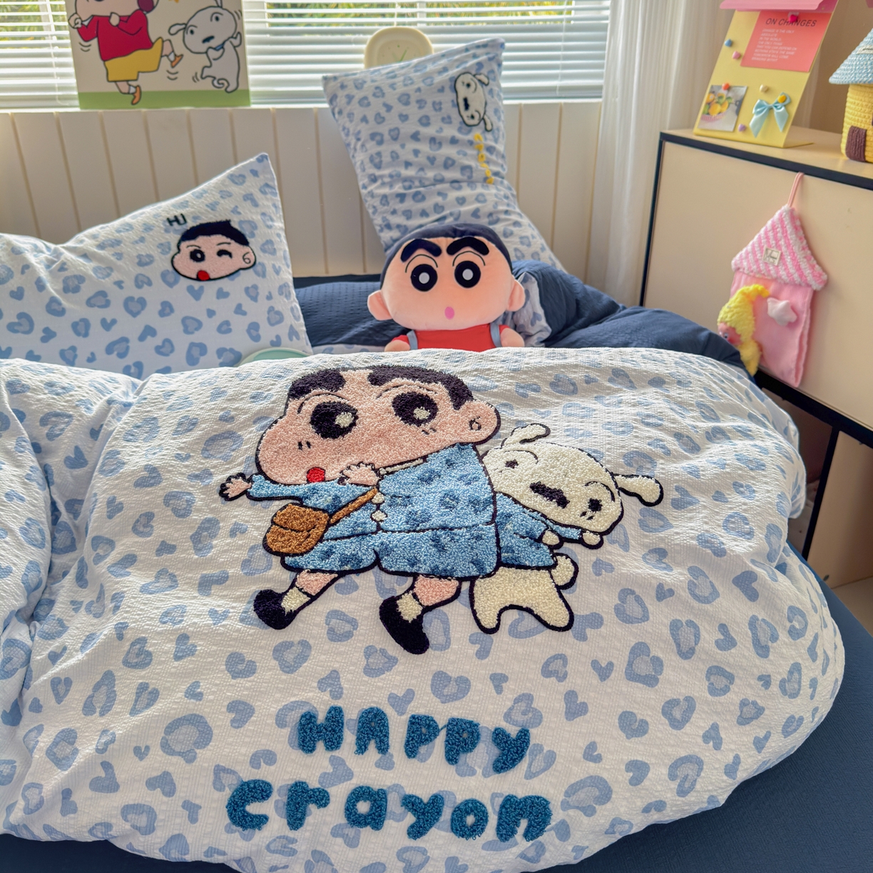 91家纺网 家纺一手货源 找家纺 三元色 2026新款泡芙双层纱豹纹系列四件套 豹纹小新-蓝