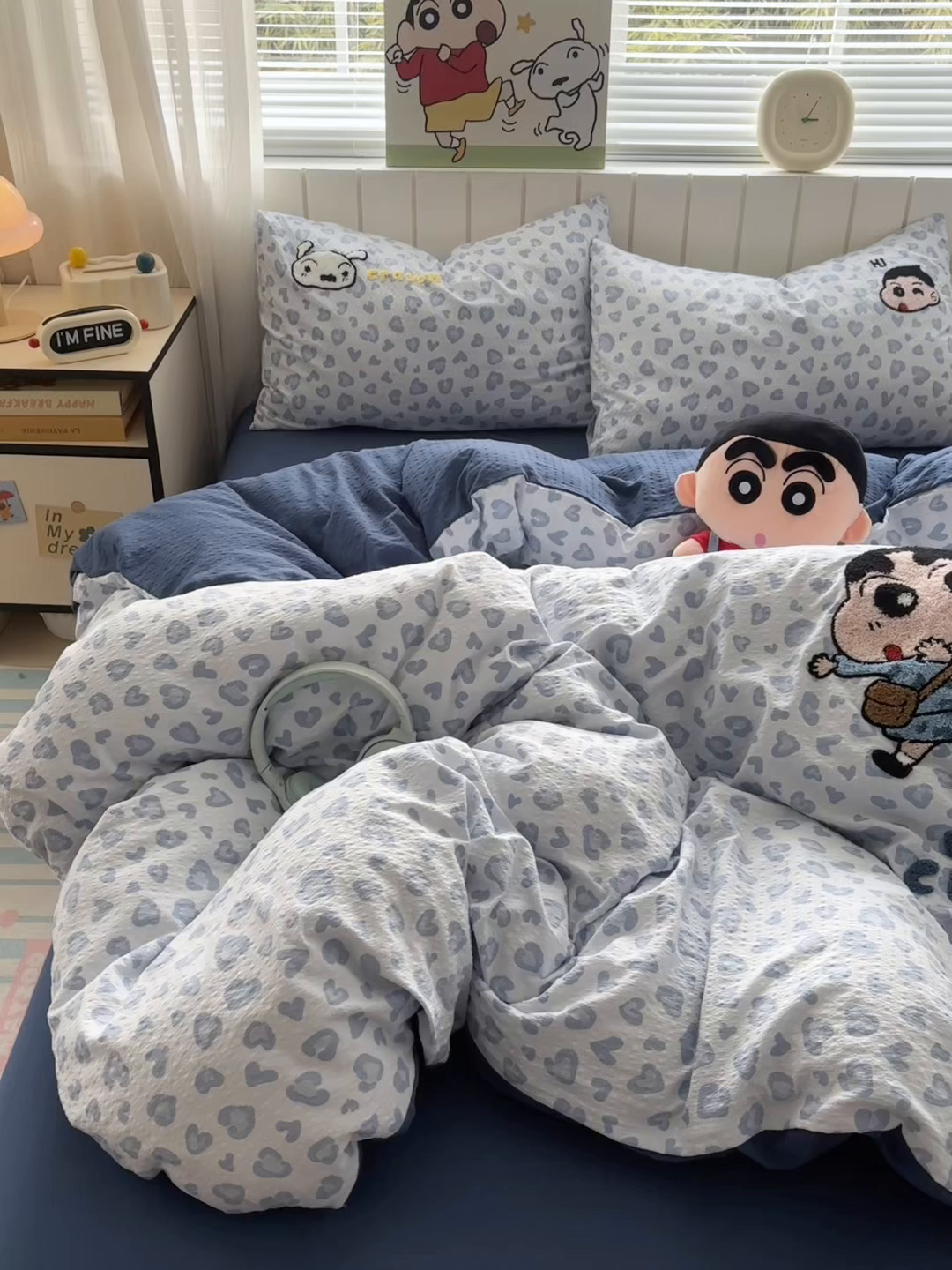 91家纺网 家纺一手货源 找家纺 三元色 2026新款泡芙双层纱豹纹系列四件套 豹纹小新-蓝