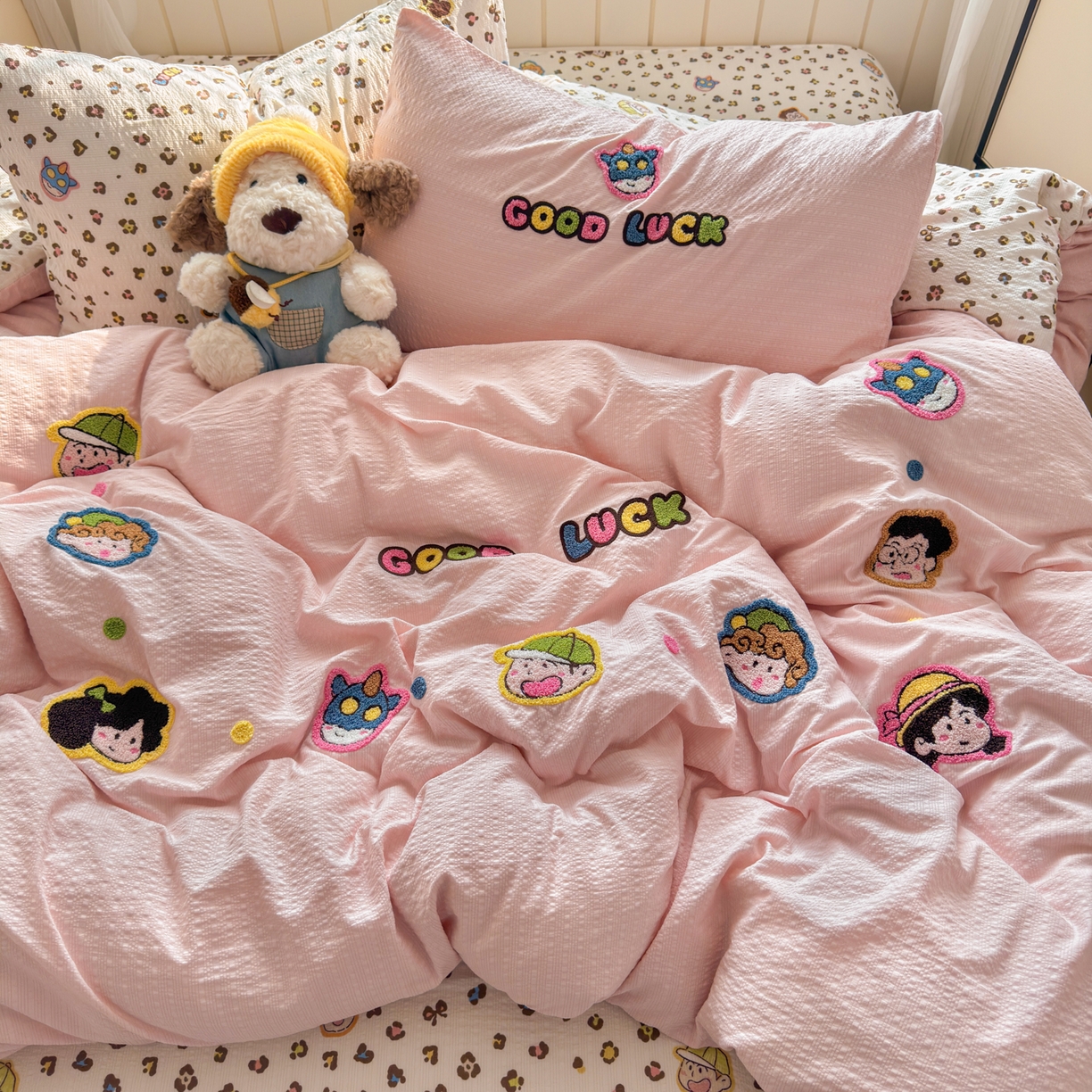 三元色 2026新款泡芙双层纱豹纹系列四件套 野原一家-粉