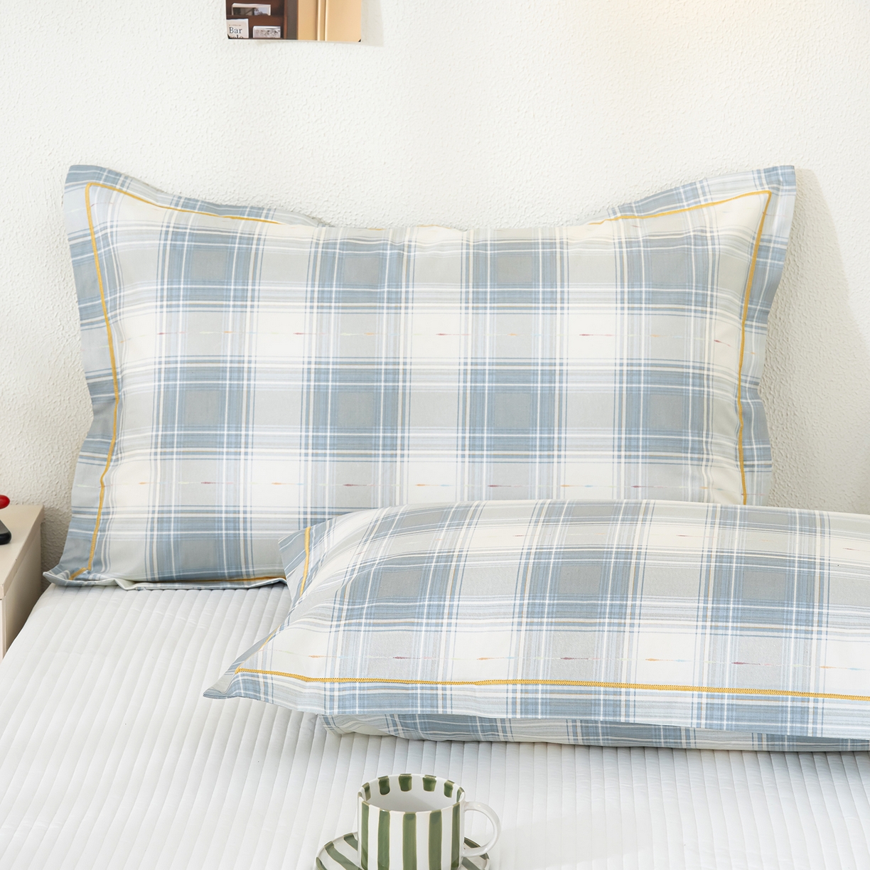 91家纺网 家纺一手货源 找家纺 良佐生活 2026新款40支铂金精梳全棉一字绣枕套 溪言-兰