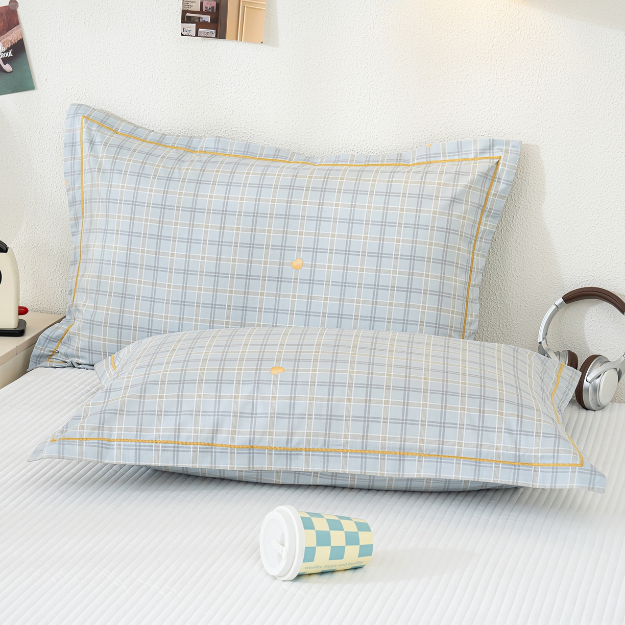 良佐生活 2026新款40支铂金精梳全棉一字绣枕套 莉亚