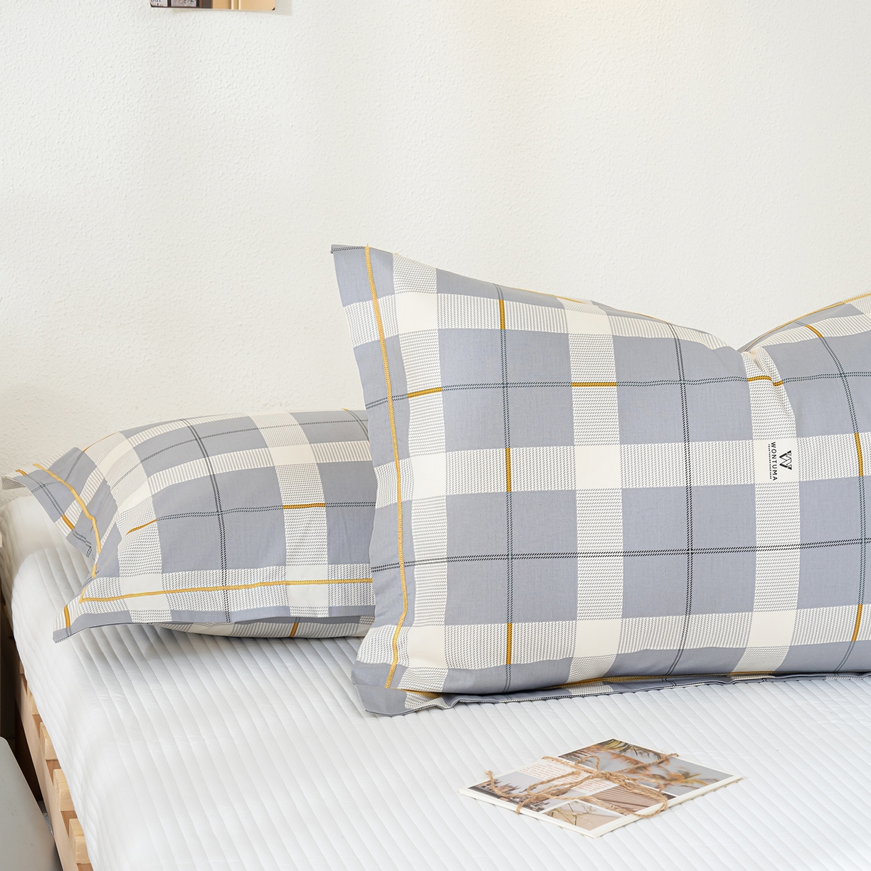 91家纺网 家纺一手货源 找家纺 良佐生活 2026新款40支铂金精梳全棉一字绣枕套 初遇-灰