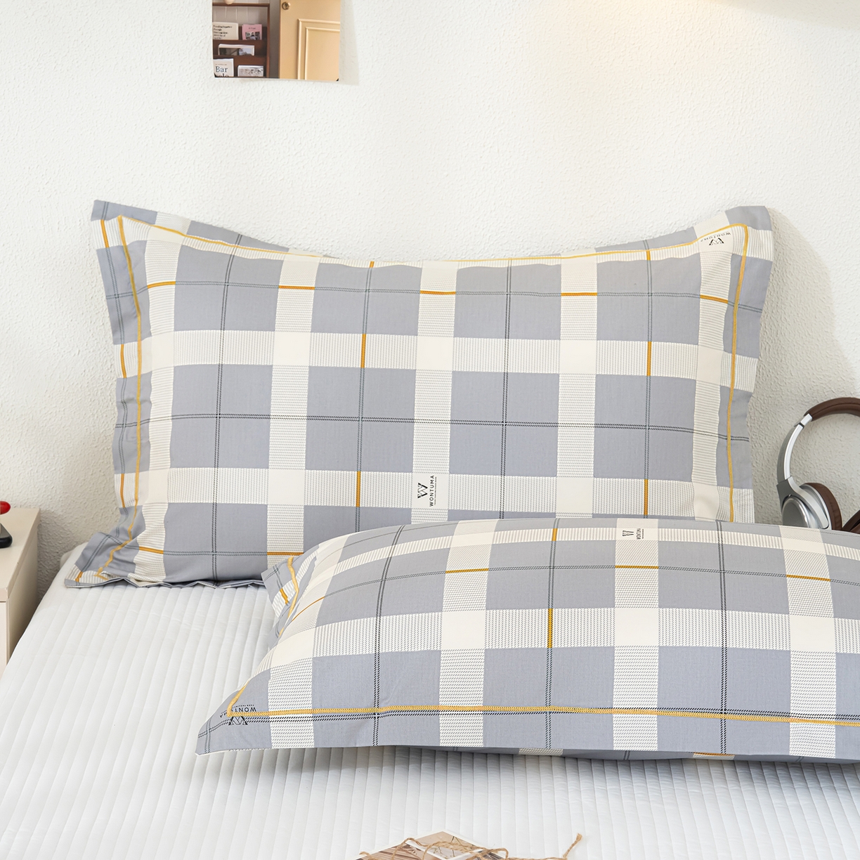 91家纺网 家纺一手货源 找家纺 良佐生活 2026新款40支铂金精梳全棉一字绣枕套 初遇-灰