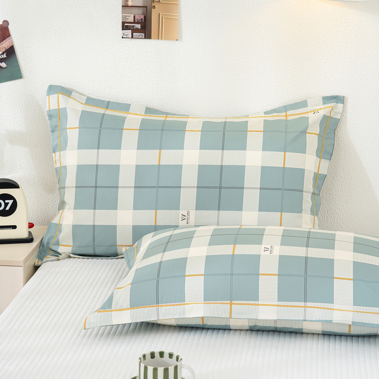 91家纺网 家纺一手货源 找家纺 良佐生活 2026新款40支铂金精梳全棉一字绣枕套 初遇-绿