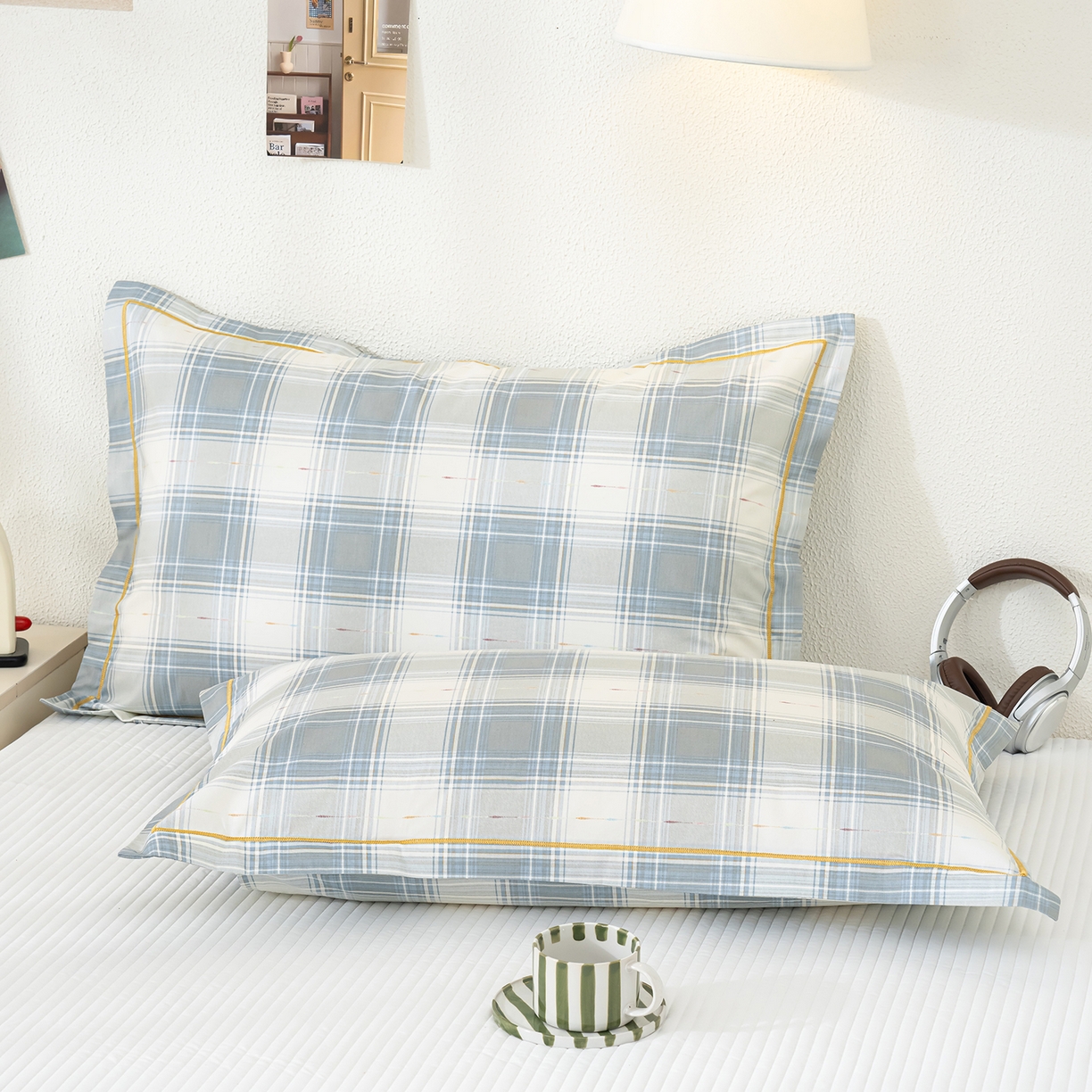 良佐生活 2026新款40支铂金精梳全棉一字绣枕套 溪言-兰