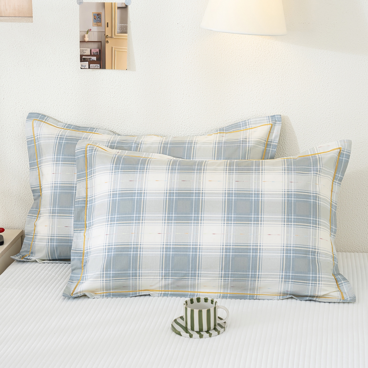 91家纺网 家纺一手货源 找家纺 良佐生活 2026新款40支铂金精梳全棉一字绣枕套 溪言-兰