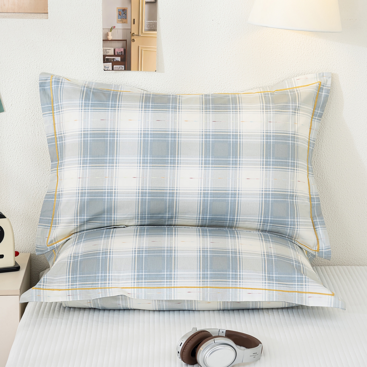 91家纺网 家纺一手货源 找家纺 良佐生活 2026新款40支铂金精梳全棉一字绣枕套 溪言-兰