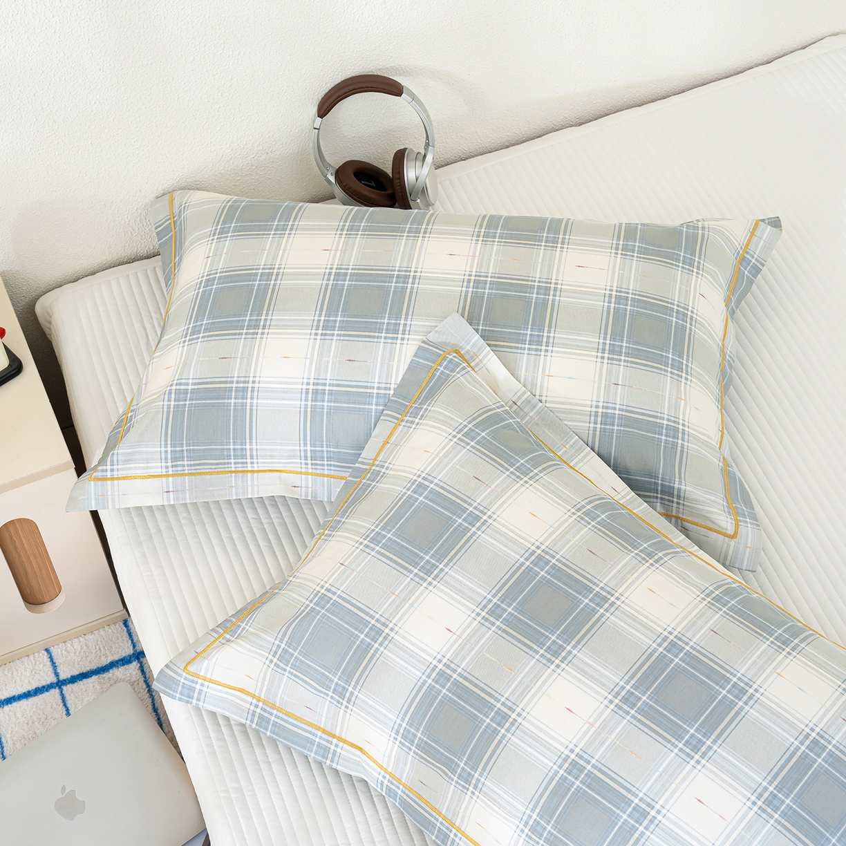 91家纺网 家纺一手货源 找家纺 良佐生活 2026新款40支铂金精梳全棉一字绣枕套 溪言-兰