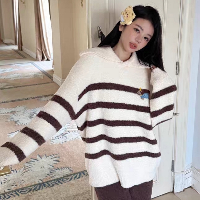 （总）妍景家居生活馆 2026新款软绵绵翻领条纹款家居服睡衣套装