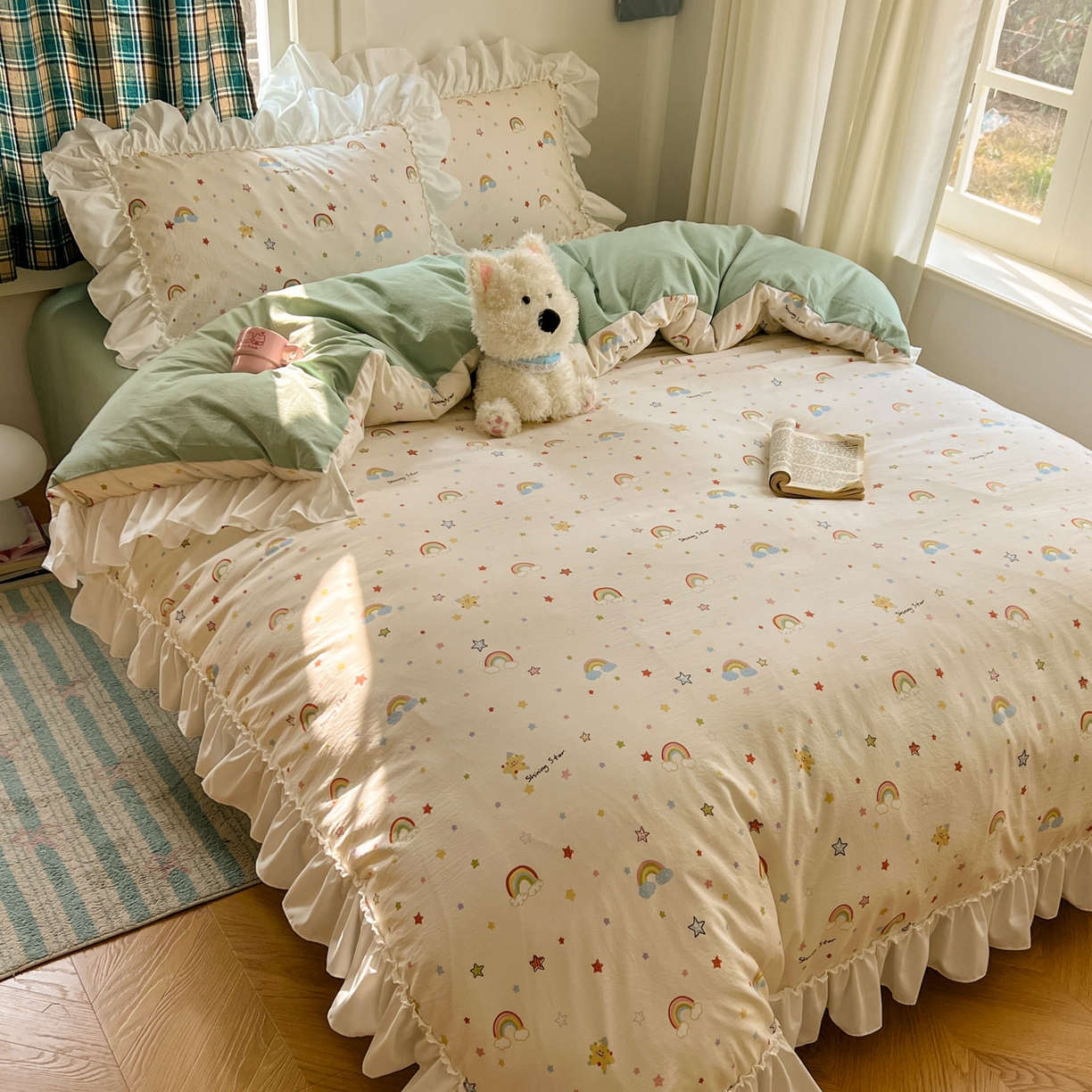 91家纺网 家纺一手货源 找家纺 （总）田子坊（原亨通） 2026新款韩版奶油花边水洗双层纱四件套