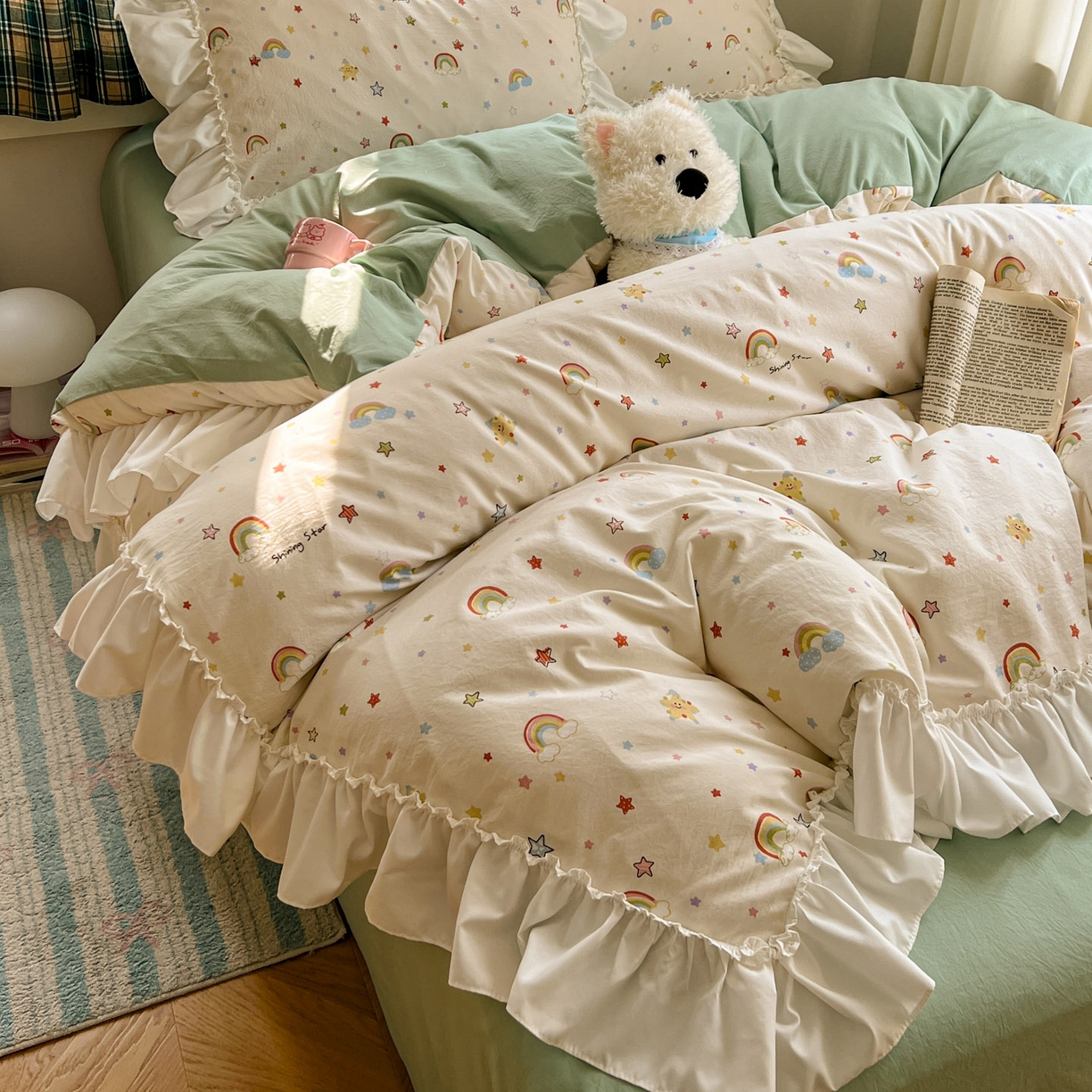 91家纺网 家纺一手货源 找家纺 （总）田子坊（原亨通） 2026新款韩版奶油花边水洗双层纱四件套